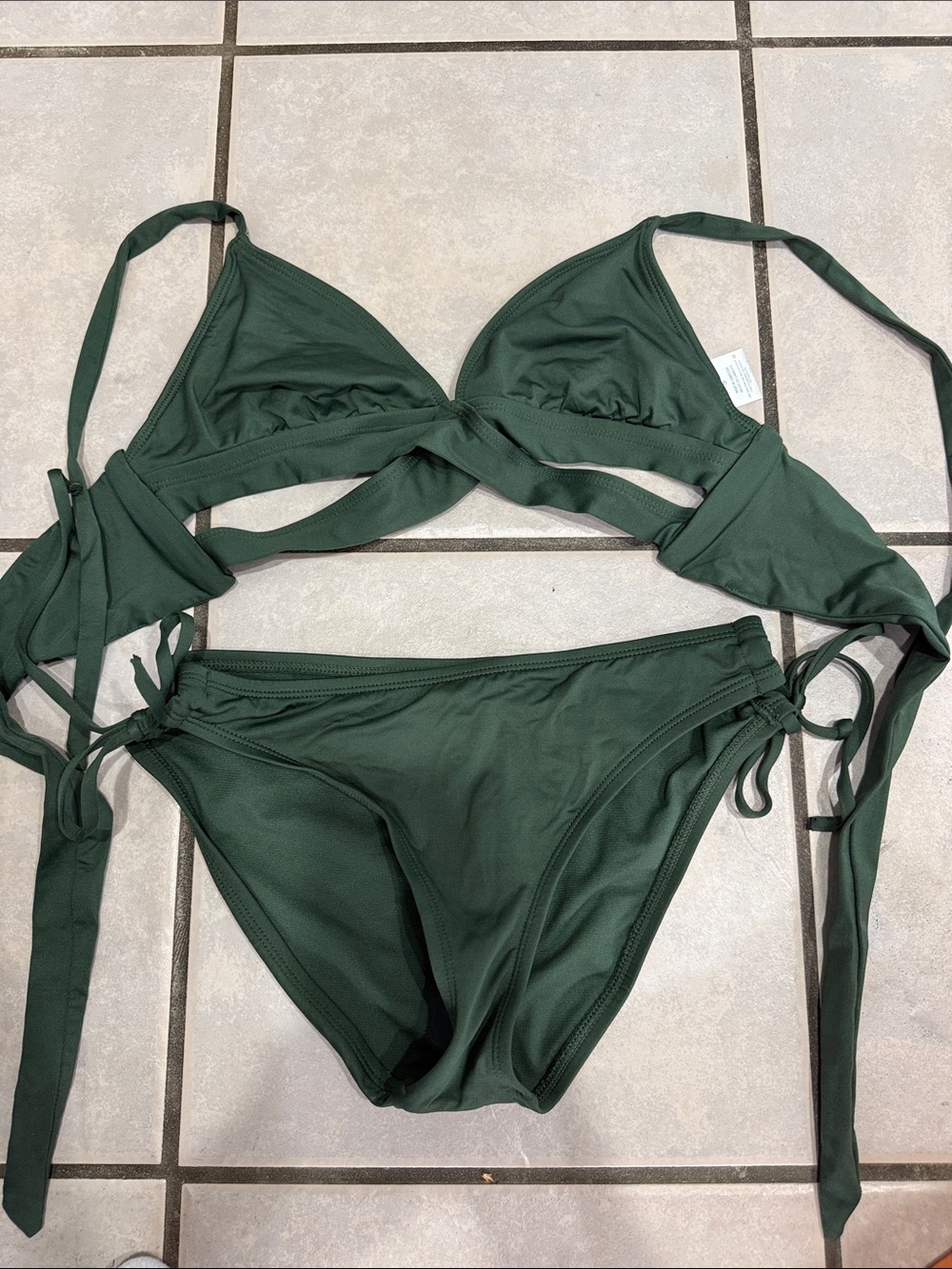 Kona Sol Dark Green Wrap Triangle Bikini Set
